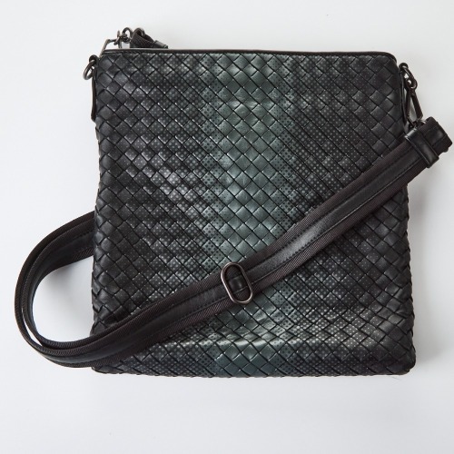 Bottega Veneta, Intrecciato Black Messenger Bag