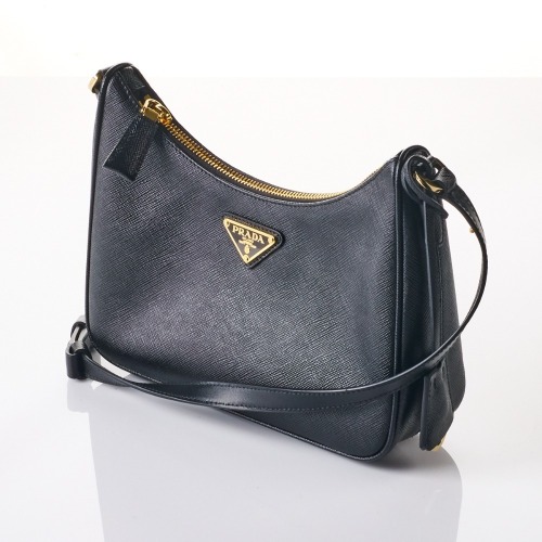 Prada, Black Saffiano Re-edition 2005 Hobo Bag with Box