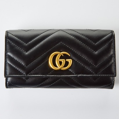 Gucci, Black Matelassé Leather GG Marmont Continental Wallet