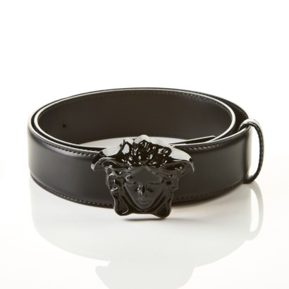 Versace, Black Leather Medusa Belt, 90cm