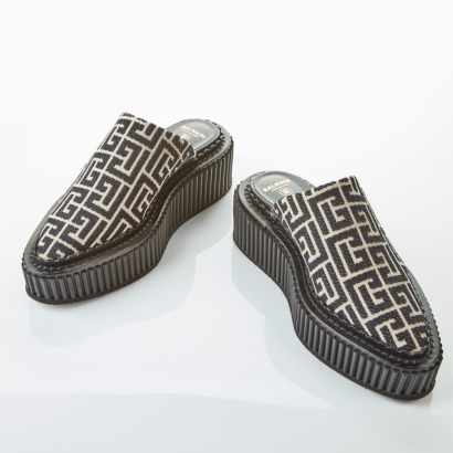 Balmain, Monogram Canvas Platform Slippers, Size 35, with Box - Unused