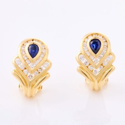 18ct Yellow Gold, 1.10ct Sapphire / .90ct Diamond Earrings - Near new