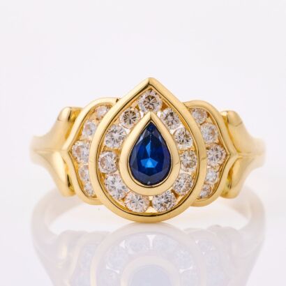 18ct Yellow Gold, .45ct Sapphire / .66ct Diamond Ring