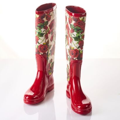 Dolce & Gabbana, Red Floral Gumboots, Size 38 with Box - Near new