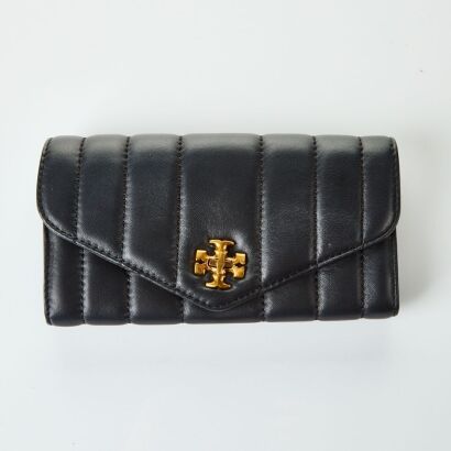 Tory Burch, Kira Black Matelasse Leather Envelope Wallet with Box