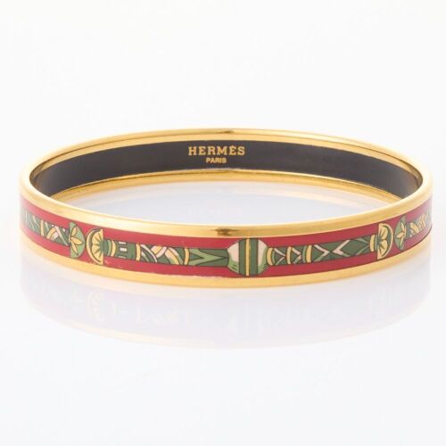 Hermès Slim Red/Gold Enamel Bangle