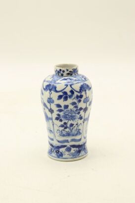 A Chinese Qing Dynasty Kangxi Year Blue and White 'Figures and Flowers' Meiping