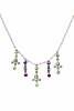 An Edwardian peridot, seed pearl and garnet pendant necklace, the front section of the fine oval link chain hung with alternating seed pearl and peridot and seed pearl and garnet drops. 9ct rose gold. Weight 4.10 grams. Length 48cm.