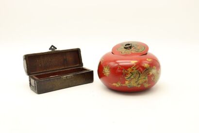 A Chinese Lacquer 'Dragon and Phoenix' Covered Jar and A Pillow-shaped Lacquer Box