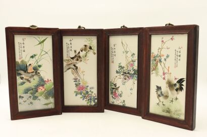 Four Chinese Jingdezhen 'Flowers and Birds' Panels