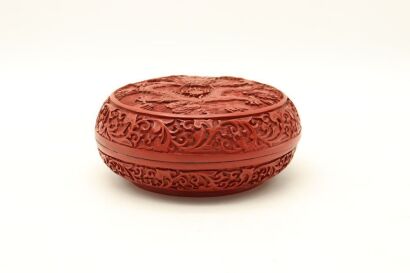 A Chinese 20th Century Red-lacquer 'Dragon' Covered Box