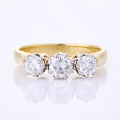 18ct Yellow Gold / Platinum, Vintage, .70ct Three Stone Diamond Ring