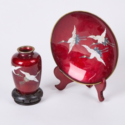 A Matching Cloisonn&eacute; Vase and Plate