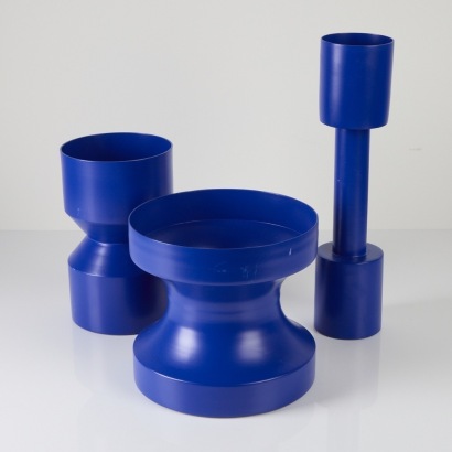 A Set of Blue Llot Llov Aluminium Vases