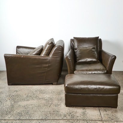 A Linteloo Sergio Armchair Pair with Ottoman