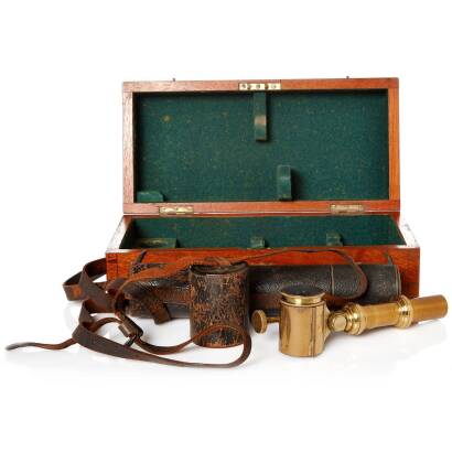 A Victorian Mahogany Cased Three Draw Bronzed/Brass Finish Telescope by 'Newton & Co', Fleet Street, London