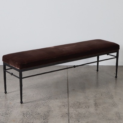 A Wrought Iron Velvet Bench by Athena Calderone for Crate & Barrel