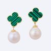 18ct Yellow Gold, Green Stone Flower / White Pearl Earrings - Near new