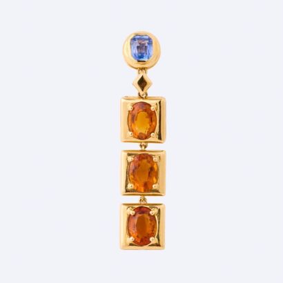 18ct Yellow Gold, 40mm Long Citrine / Sapphire, Single Earring