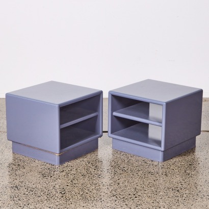 A Pair Eighties Grey Lacquer Bedsides