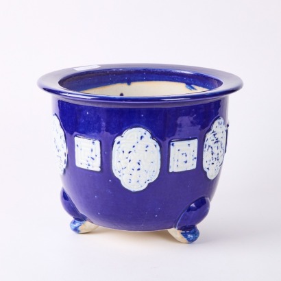 A Blue Glazed Ceramic Planter