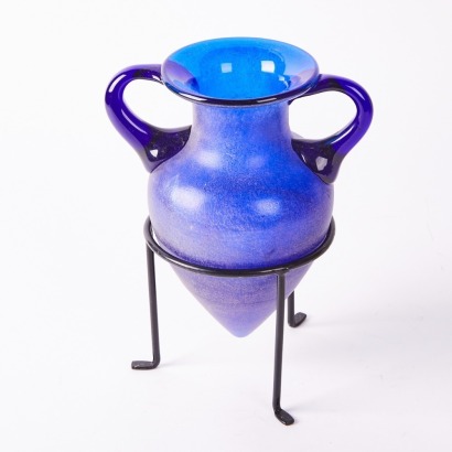 A Blue Glass Greek Revival Vase on Stand