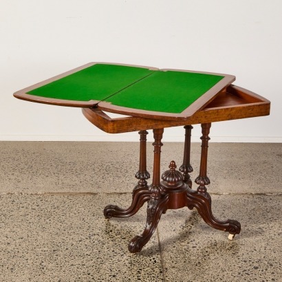 A Victorian Fold Over Card Table Burr Walnut