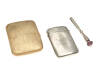 A gold cigarette case. 9ct yellow gold. Weight &nbsp;67.24 grams. To be sold with a sterling silver card case and a pair of silver tweezers.