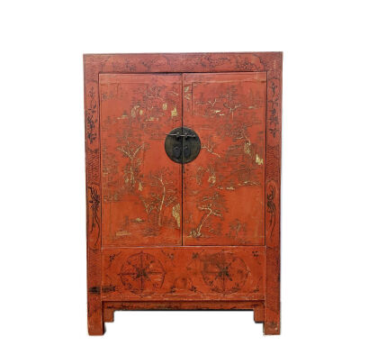 A Chinese Wooden Red Paint Cabinet