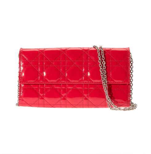 Dior Cannage Patent Leather Wallet on Chain