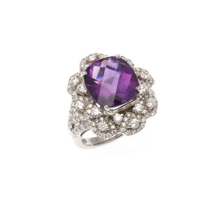 18ct Amethyst and Diamond Ring