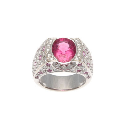 18ct White Gold Rubelite and Diamond Ring