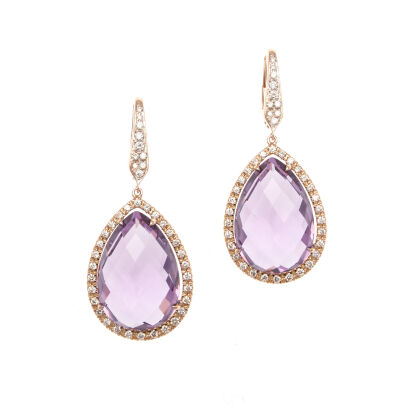 18ct Rose Gold Amethyst and Diamond Earrings