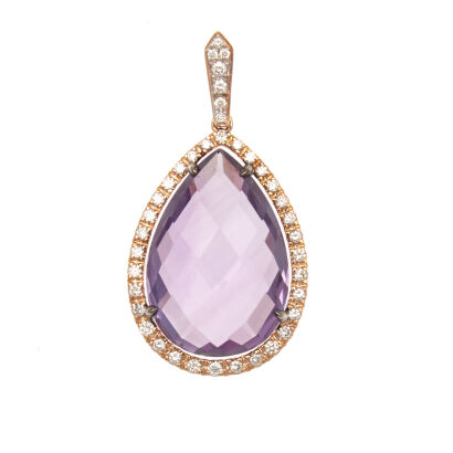 18ct Rose Gold Amethyst and Diamond Pendant