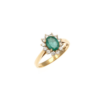 18ct Oval Emerald and Diamond Ring