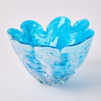 A Blue Murano Art Glass Large Wave Bowl