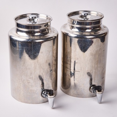 A Pair Of Stainless Steel Caterers Urns