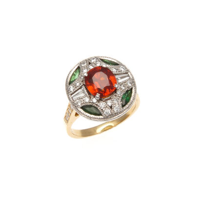 18ct Mandarin Garnet, Tsavorite Garnet and Diamond Ring