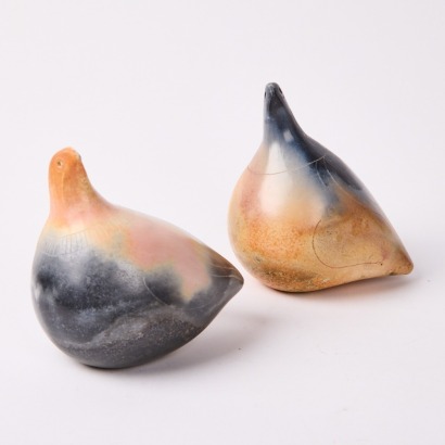 A Pair of Raku Fired Bird Ornaments by Jo Monroe