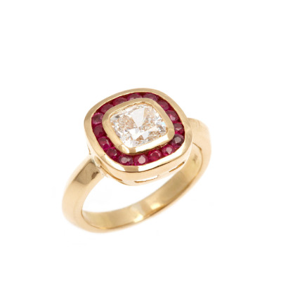 18ct Modern Diamond and Ruby Ring