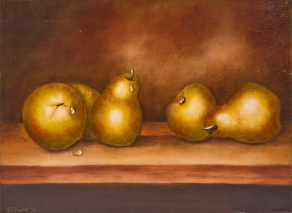 An Original Oil Painting Of Pears By JE Curd 2010