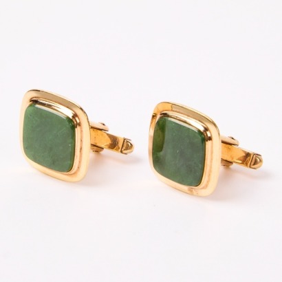 A Pair of Vintage Greenstone & Rolled Gold Cufflinks