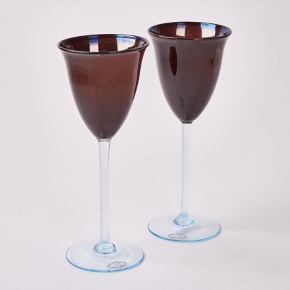 A Pair of Black Hoglund Glass Goblets