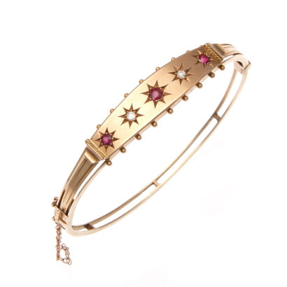 9ct Ruby and Diamond Gypsy Bangle