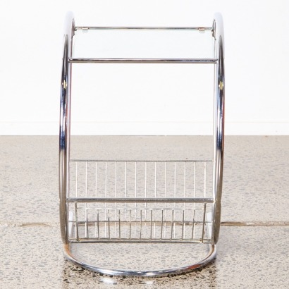 A Chrome Art Deco Side Table With Magazine Rack