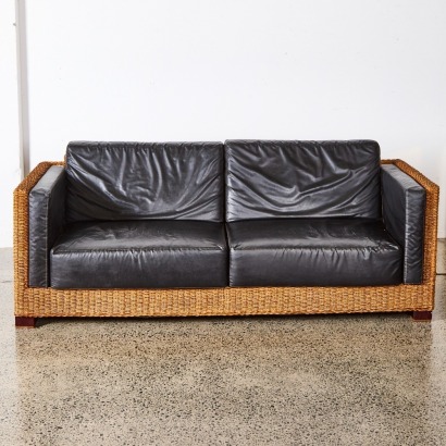 A Three Seater Couch in Seagrass & Black Upholstery