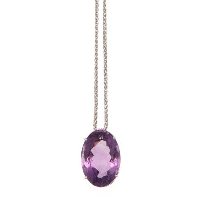 18ct White Gold Amethyst Pendant and Chain