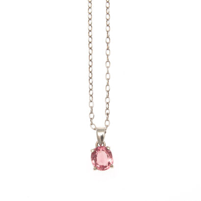 Sterling Silver Pink Tourmaline Pendant and Chain