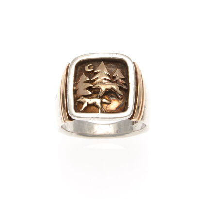 14ct Gold and Silver Wolf Ring
