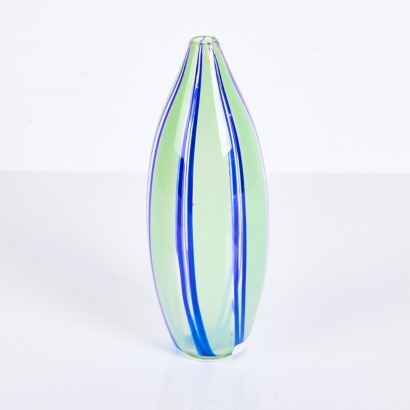 A Stephen Bradbourne Lime Green and Blue Striped Vase